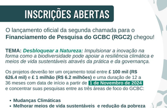 Está aberta a segunda chamada de financiamento para pesquisa do GCBC (RGC2)