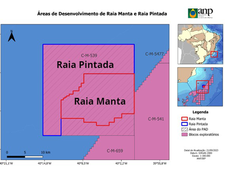 ANP publica sumário das áreas de desenvolvimento de Raia Manta e Raia Pintada